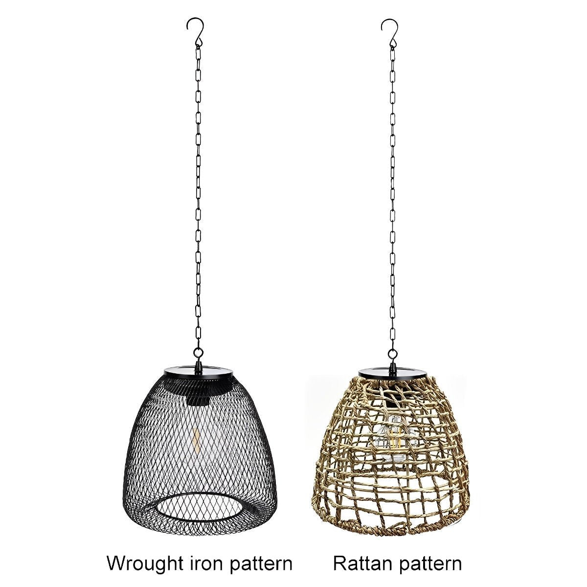 Waterproof Solar Rattan Boho Bell-Shaped Outdoor Pendant Light - Pulens