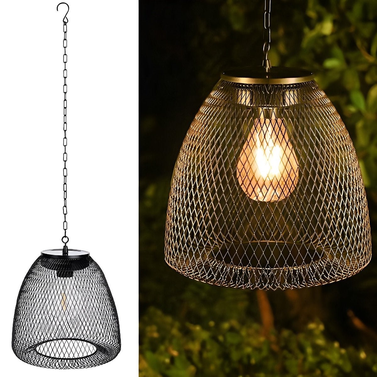 Waterproof Solar Rattan Boho Bell-Shaped Outdoor Pendant Light - Pulens